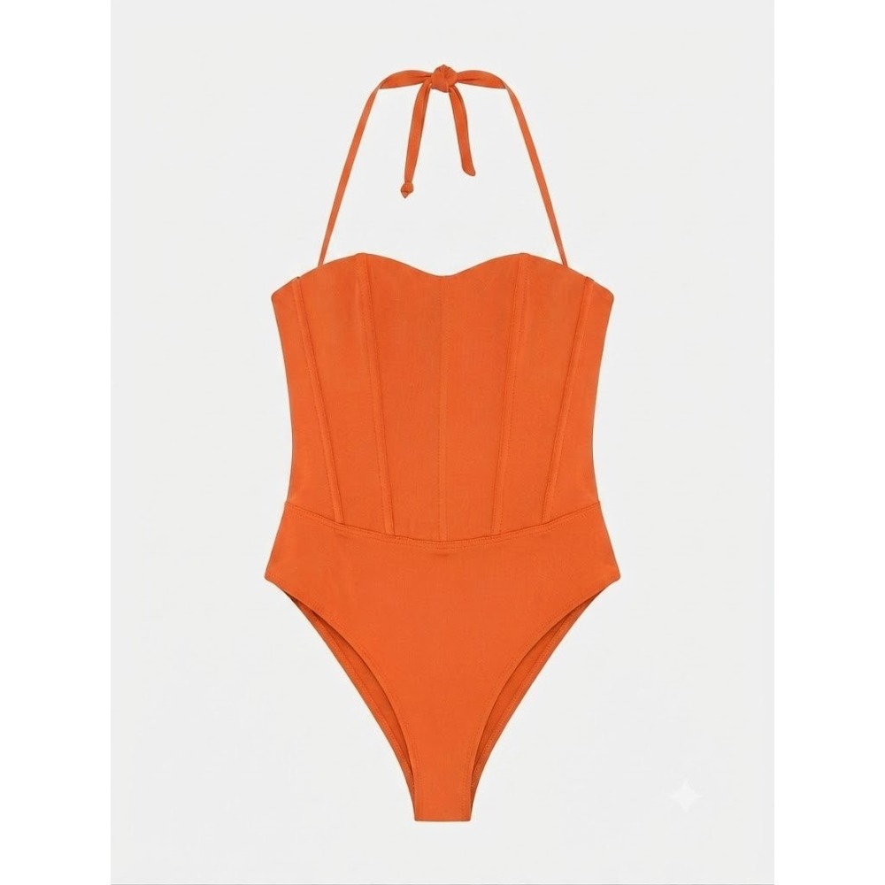 Club L London Orange Wired Corset Halter Bodysuit Back Zipper‎ Size 4 US - WD